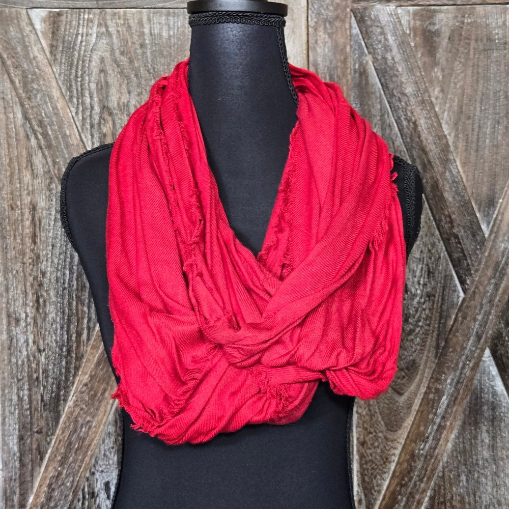 Apt. 9 Red Infinity Scarf Frayed Edge Lightweight Rayon Crinkle Textured Loop